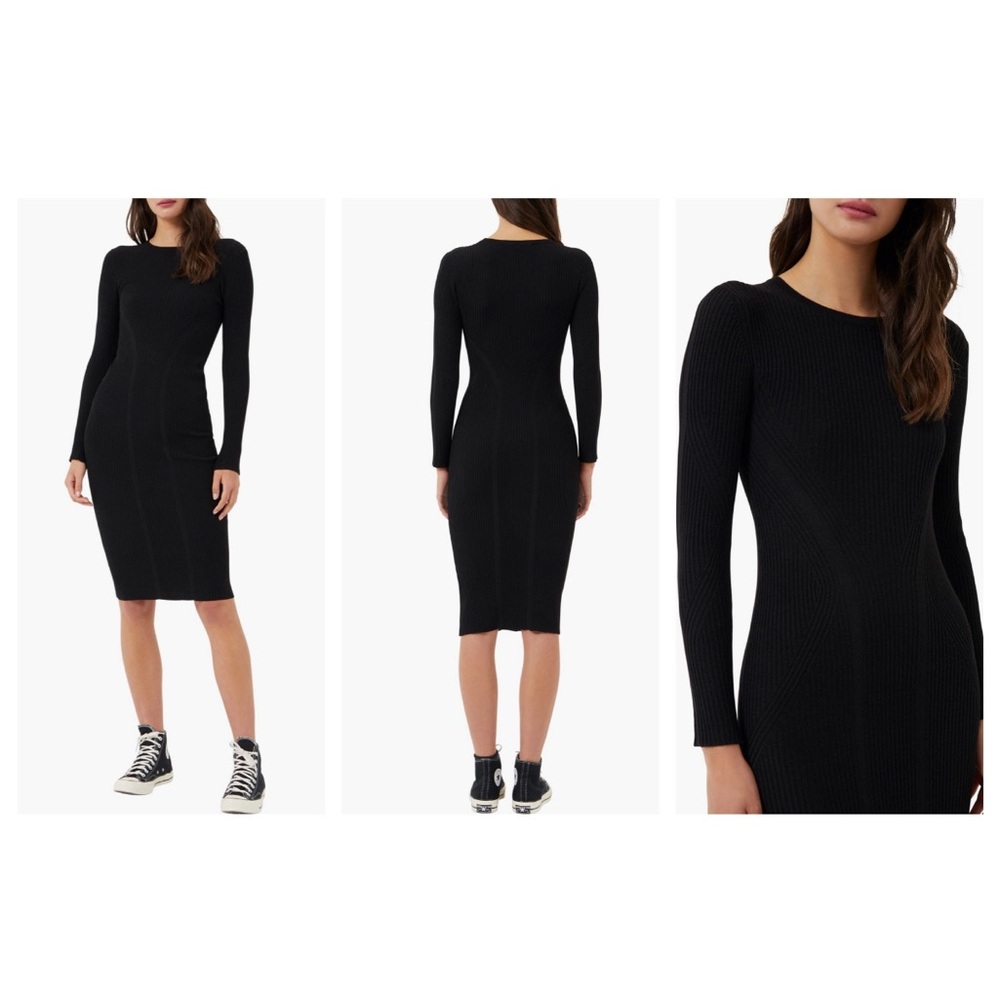French Connection Simona Ribbed Bodycon Long sleeve sweater dress, Black Size 8